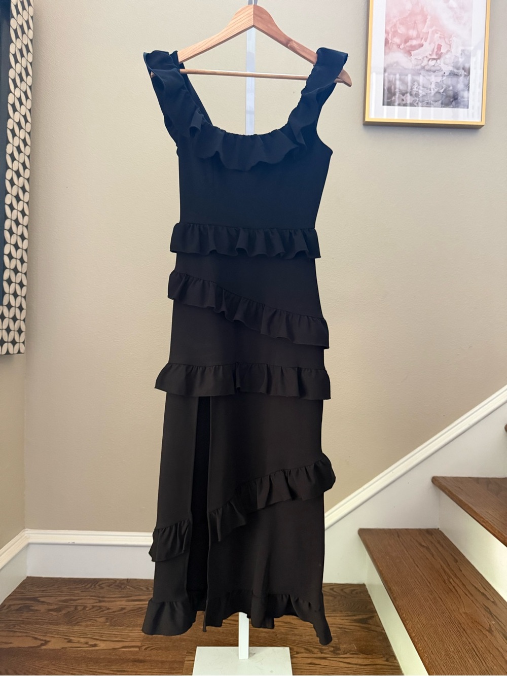 Show Me Your Mumu Black Ruffle Tiered Midi Dress Size Small